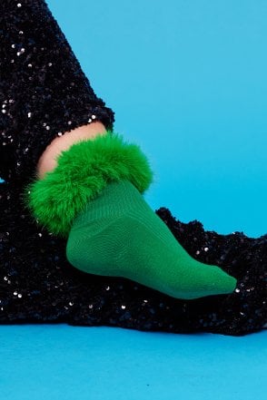 Green Socks with faux fur Trim