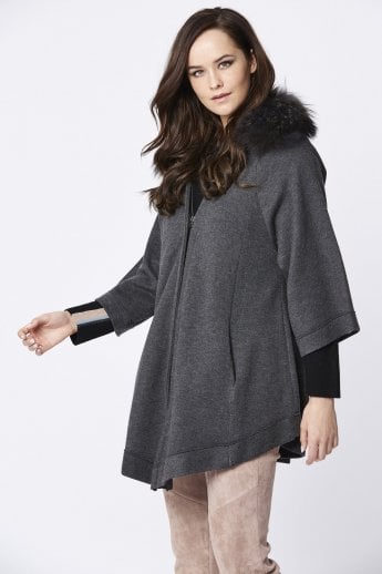 Grey Cashmere and Fox Fur Coat