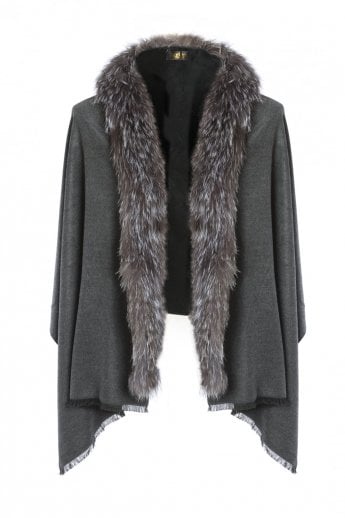 Grey Cashmere and Silk with Fur Wrap