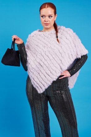 Grey Cashmere Blend Coney Fur Poncho