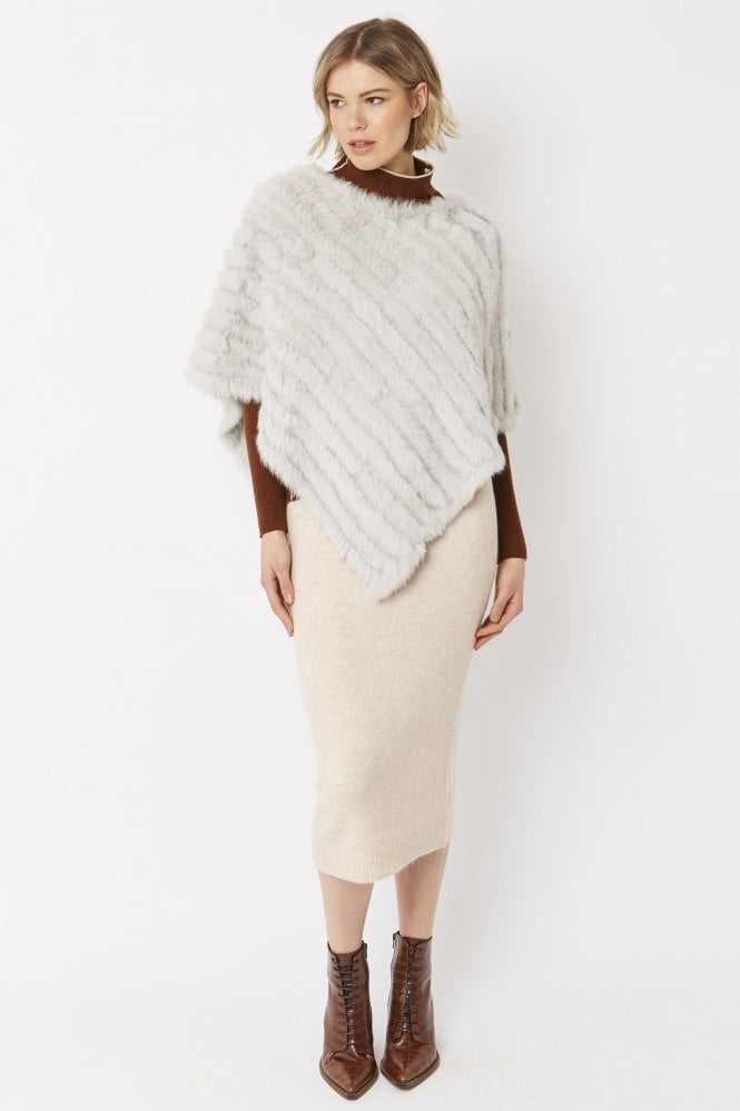 JAYLEY Grey Cashmere Blend Coney Fur Poncho
