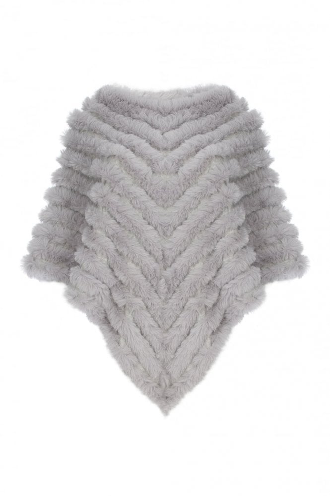 JAYLEY Grey Cashmere Blend Faux Fur Poncho