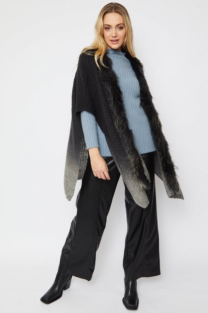 JAYLEY Grey Cashmere Blend Fox Fur Wrap