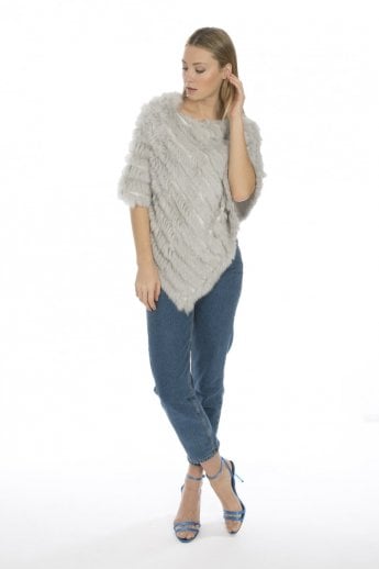 Grey Cashmere Blended Coney Fur Poncho