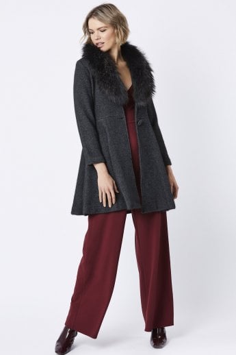 Grey Cashmere Coat with Fox Fur Collar
