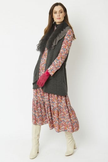 Grey Cashmere Gilet With Fox Fur Feature Collar