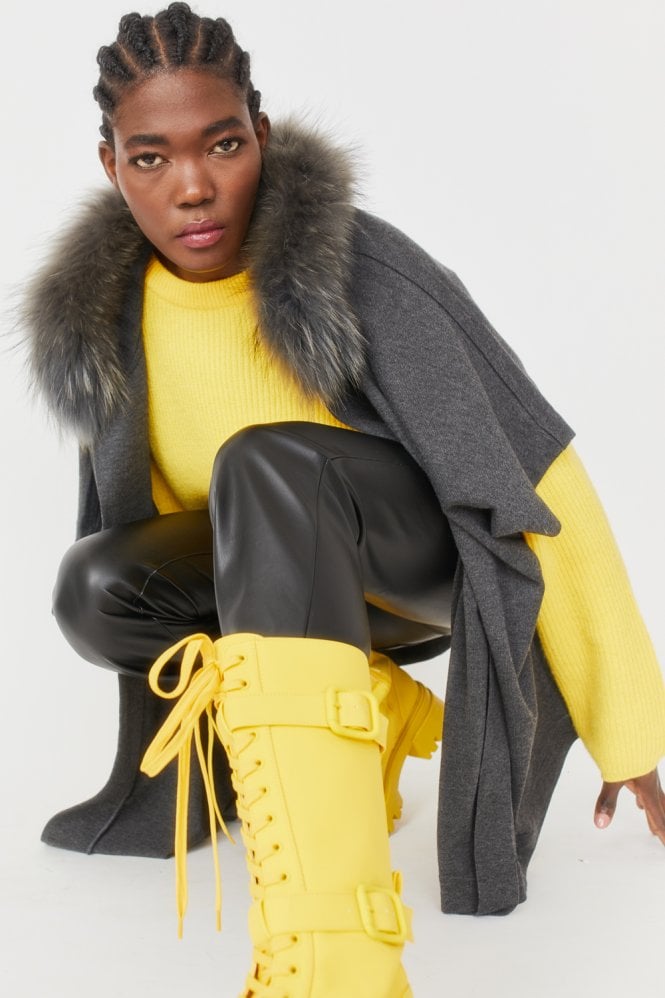 JAYLEY Grey Cashmere Hooded Fox Fur Cardigan