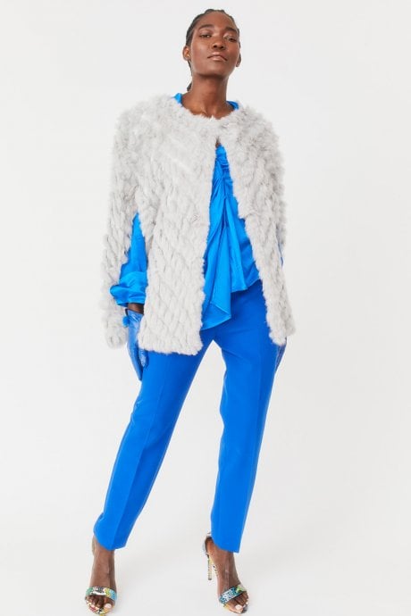 Grey Coney Fur and Faux Suede Cape