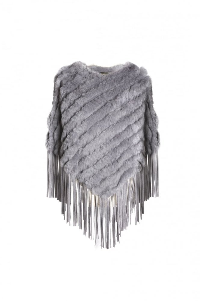 JAYLEY Grey Coney Fur and Faux Suede Poncho