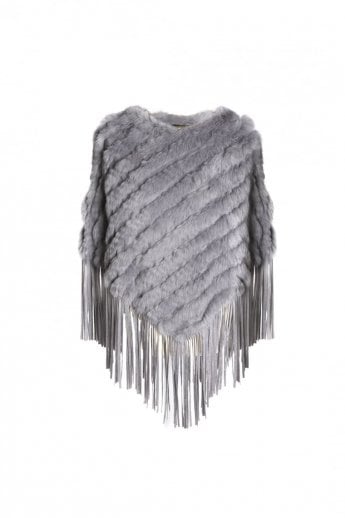 Grey Coney Fur and Faux Suede Poncho