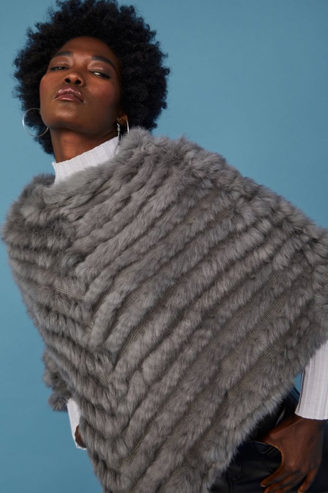 JAYLEY Grey Coney Fur Arctic Poncho