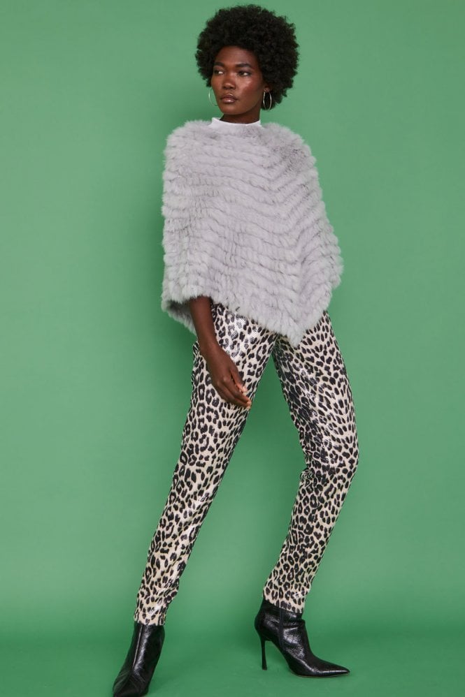 JAYLEY Grey Coney Fur Arctic Poncho