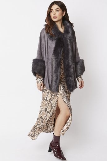 Grey Faux Fur Faux Suede Cape