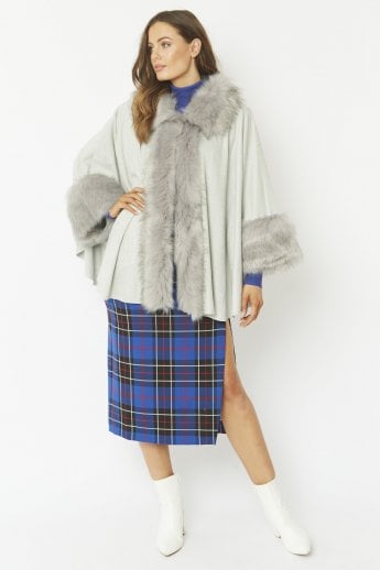 Grey Faux Fur Faux Suede Cape