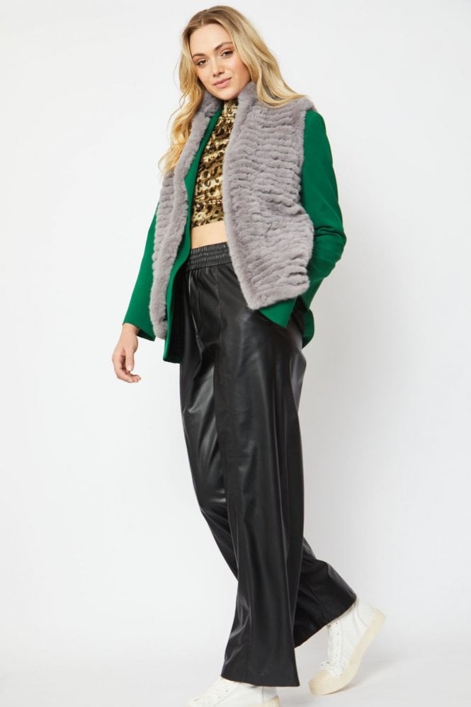JAYLEY Grey Faux Fur Faux Suede Vest