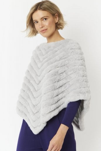 Grey Faux Fur Faux Suede Poncho