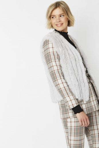 Grey Faux Fur Faux Suede Vertical Stripe Gilet | Waistcoat