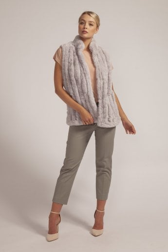 Grey Faux Fur Faux Suede Vertical Stripe Gilet | Waistcoat