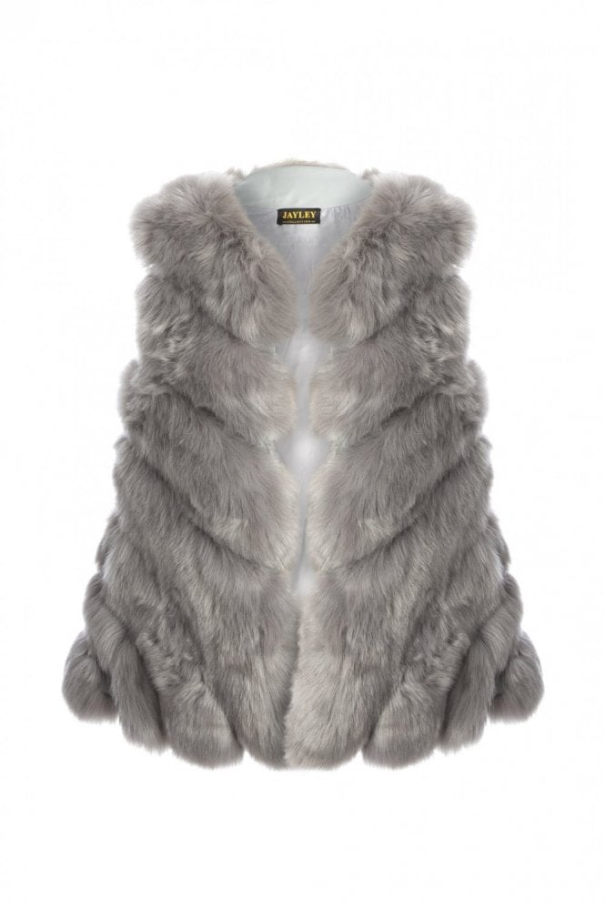 JAYLEY Grey Faux Fur Long Vest