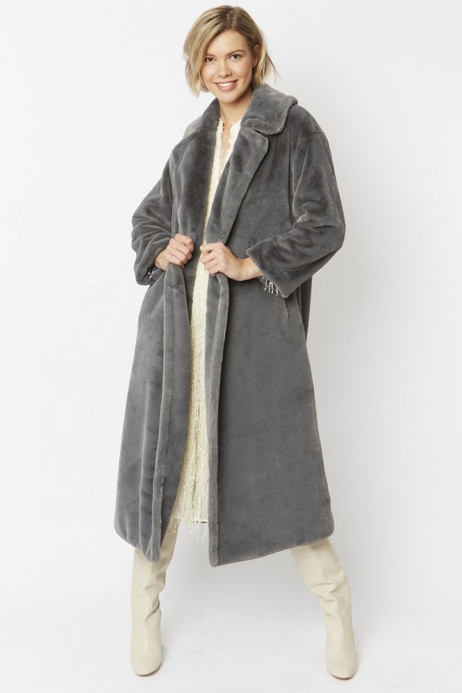 JAYLEY Grey Faux Fur Maxi Coat