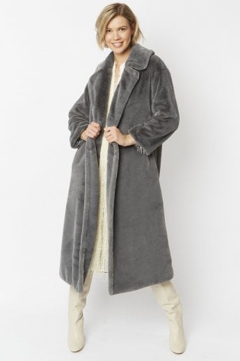 Grey Faux Fur Maxi Coat