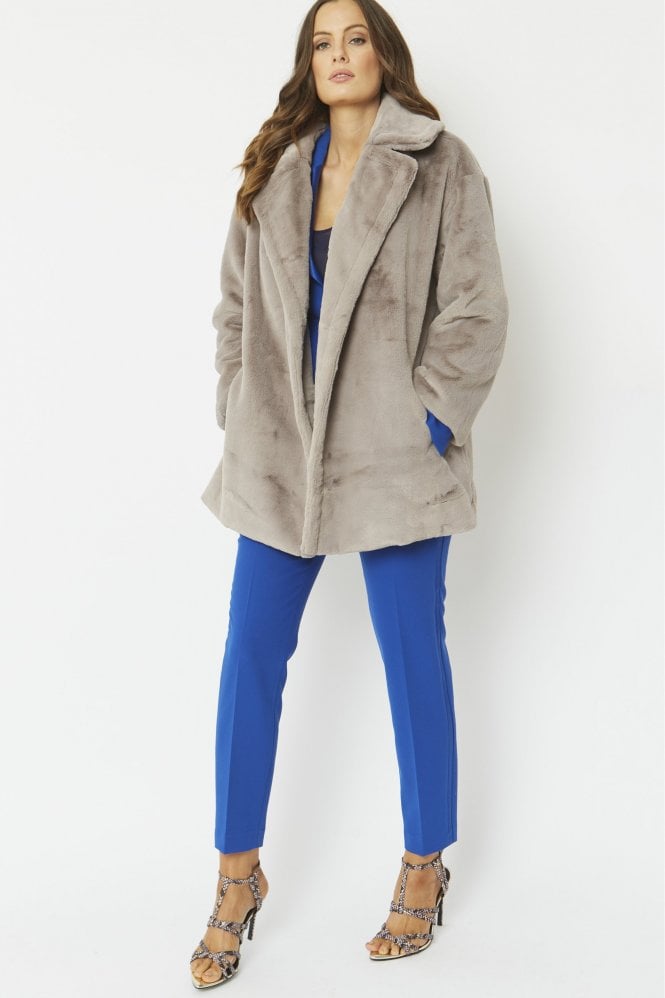 JAYLEY Grey Faux Fur Midi Coat
