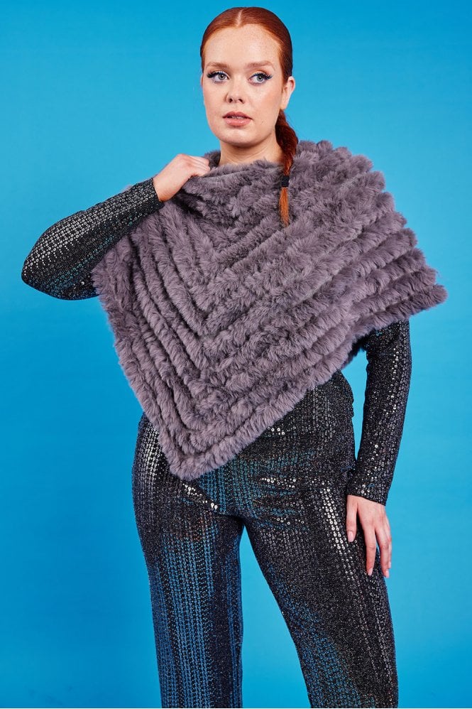 JAYLEY Grey Faux Fur Poncho