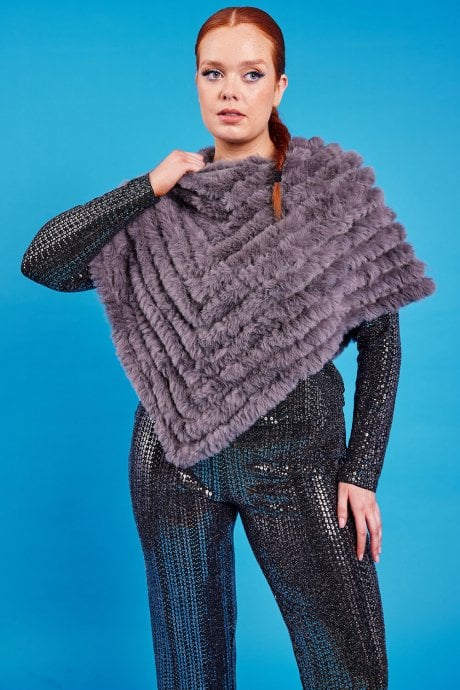 Grey Faux Fur Poncho