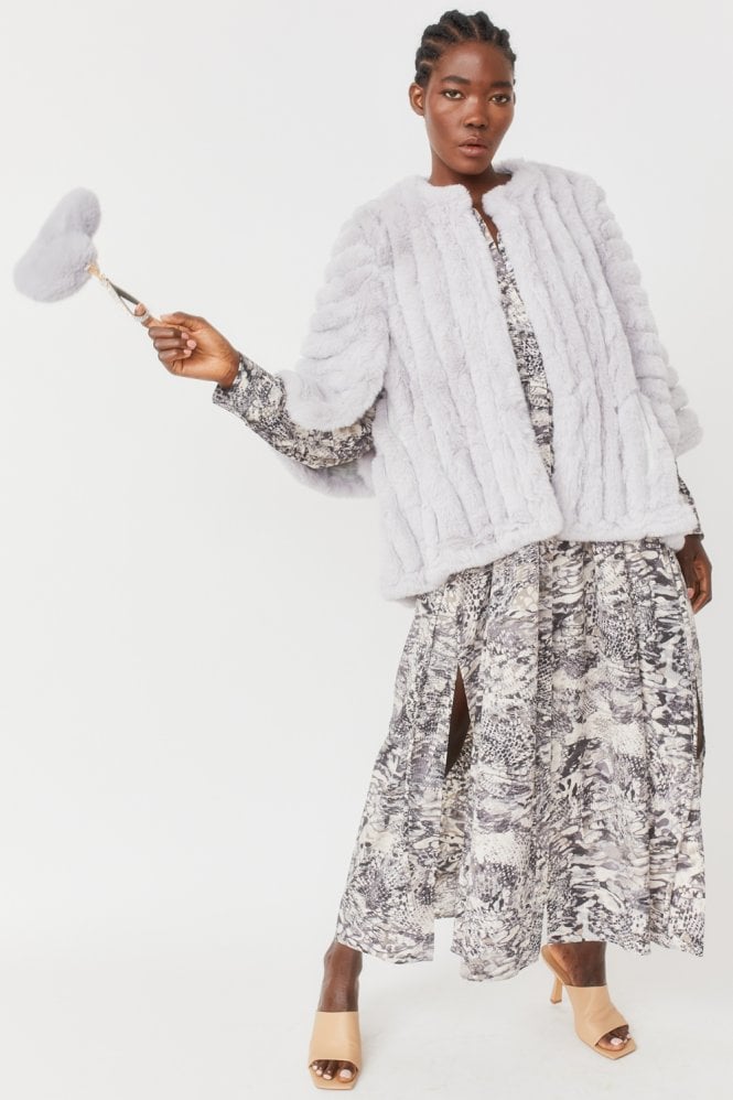 JAYLEY Grey Faux Fur Striped Coat