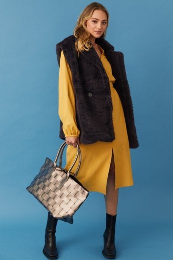 Grey Faux Shearling Midi Gilet | Waistcoat