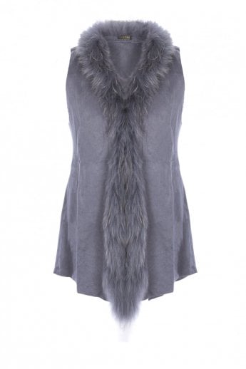 Grey Faux Suede and Fox Fur Gilet