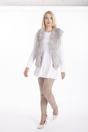 Grey Faux Suede and Knitted Faux Fur Gilet | Waistcoat