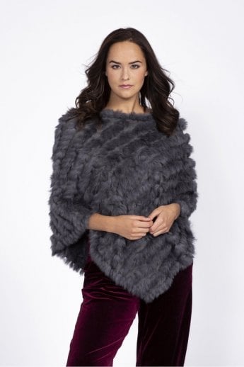 Grey Faux Suede Base Coney Fur Poncho