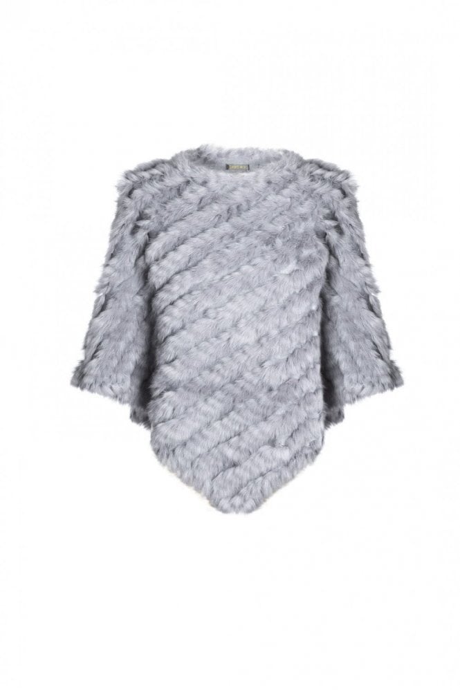 JAYLEY Grey Faux Suede Base Coney Fur Poncho