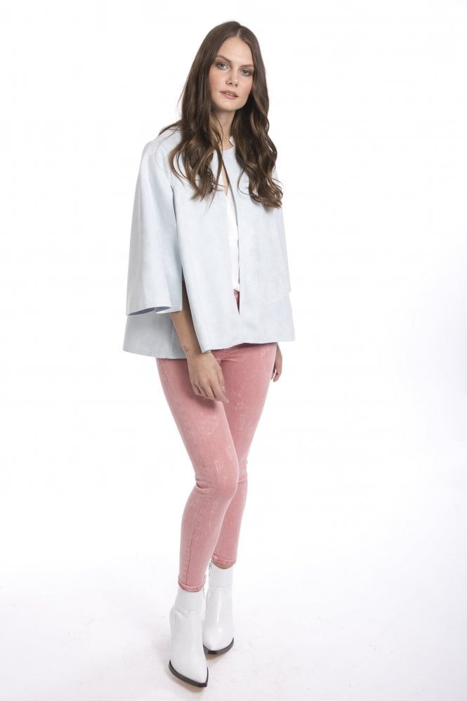 JAYLEY Grey Faux Suede Cape Jacket