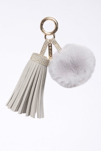 Grey Faux Suede Faux Fur Pom Charm