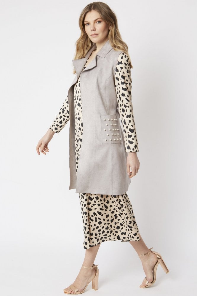 JAYLEY Grey Faux Suede Vest