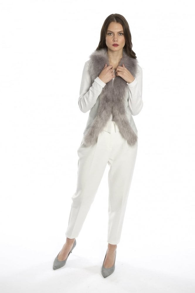 JAYLEY Grey Faux Suede Gilet with Faux Fur Collar