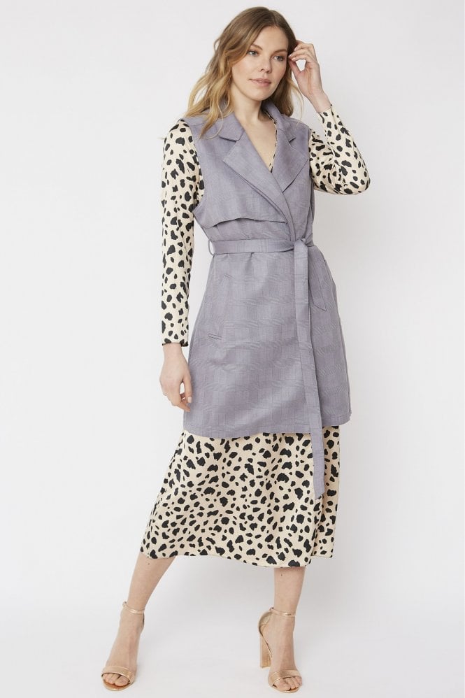 JAYLEY Grey Faux Suede Long Vest