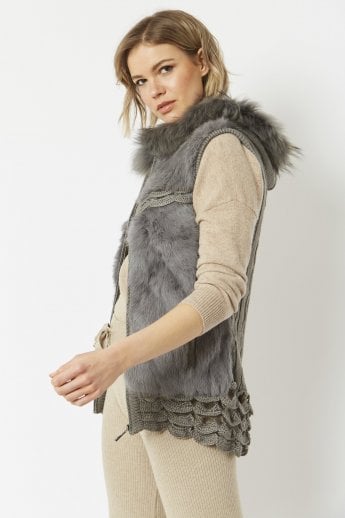 Grey Fox and Coney Fur Hooded Gilet