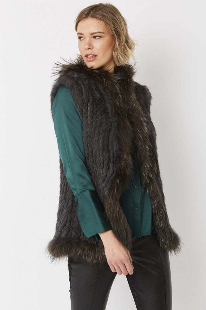 JAYLEY Grey Fox and Coney Fur Hooded Gilet