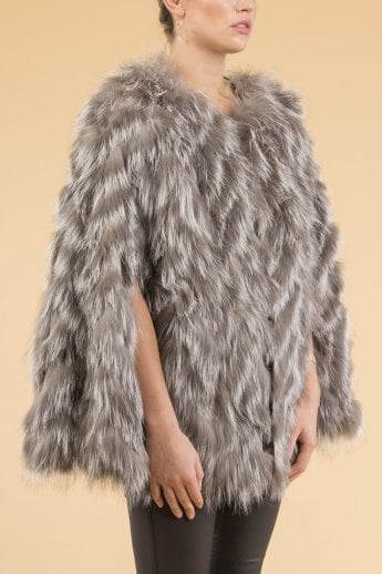 Grey Fox Fur and Suedette Cape