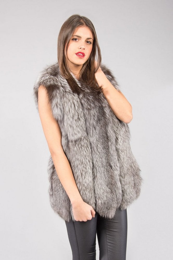 JAYLEY Grey Fox Fur & Leather Gillet