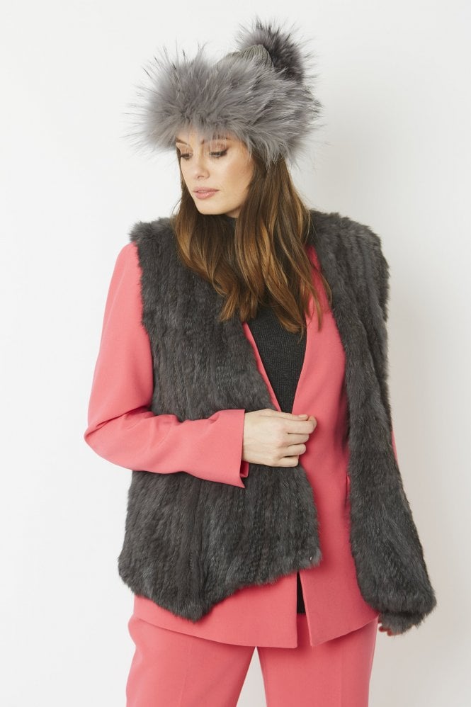 JAYLEY Grey Fox Fur Pom Pom Hat