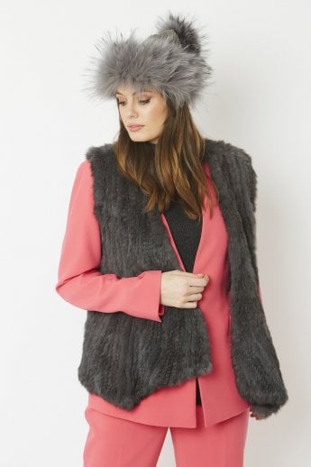 Grey Fox Fur Pom Pom Hat