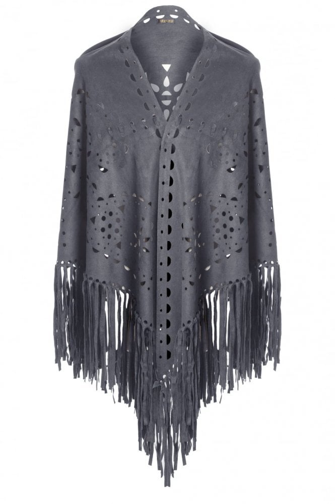 JAYLEY Grey Gwenna Faux Suede Cape