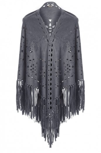 Grey Gwenna Faux Suede Cape