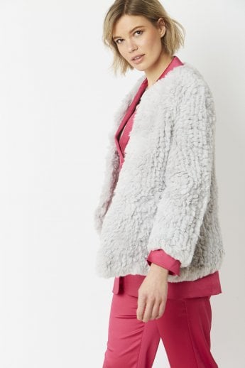 Grey Hand Knitted Faux Fur Coat