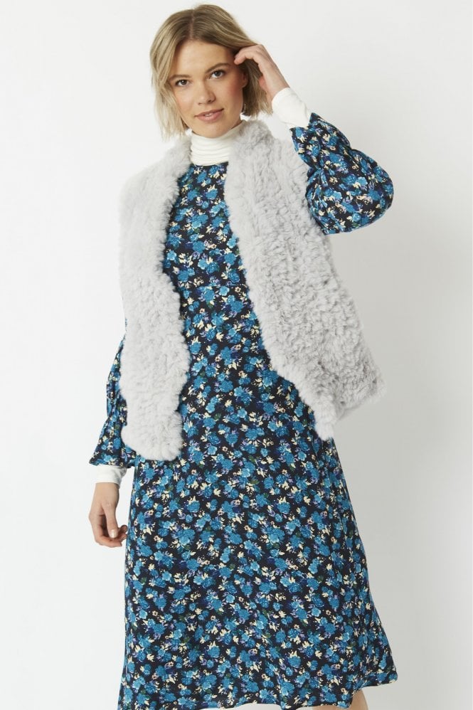 JAYLEY Grey Hand Knitted Faux Fur Vest