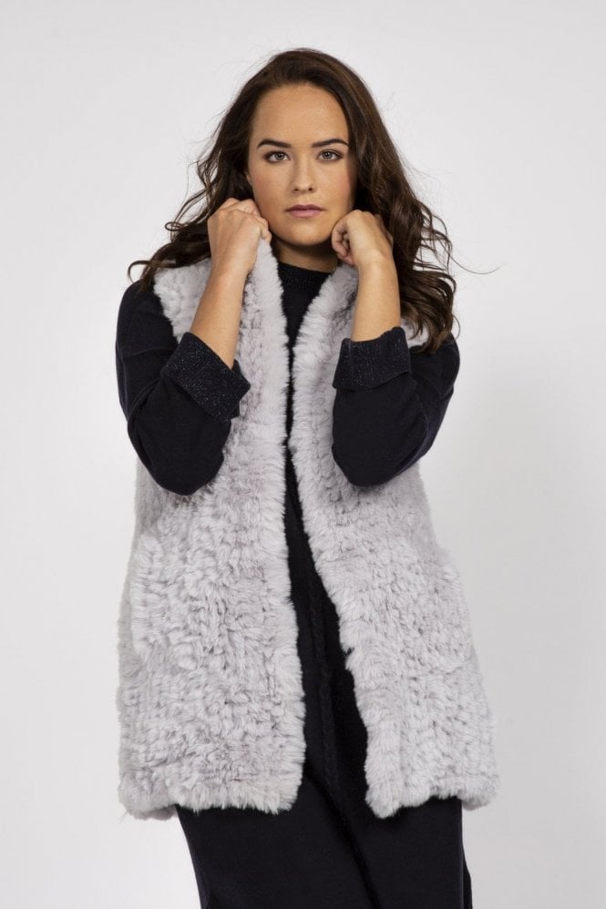 JAYLEY Grey Hand Knitted Faux Fur Vest